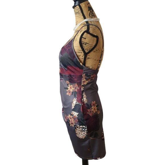 Floral Print Mini Slip Dress M Spaghetti Straps V-Neck Summer Resort Bodycon - Picture 2 of 5